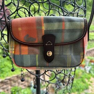 Dooney and Burke Orange and Green Crossbody Bag with Plaid Pattern
